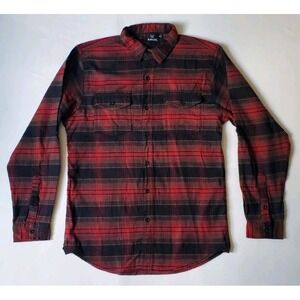 Burnside Mens Flannel Shirt Red Black Plaid Long Sleeve Button Up Size M